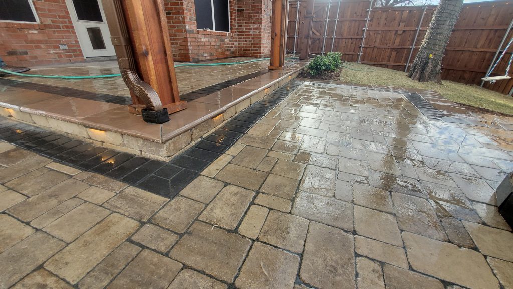 stone patio in backyard in plano, texas