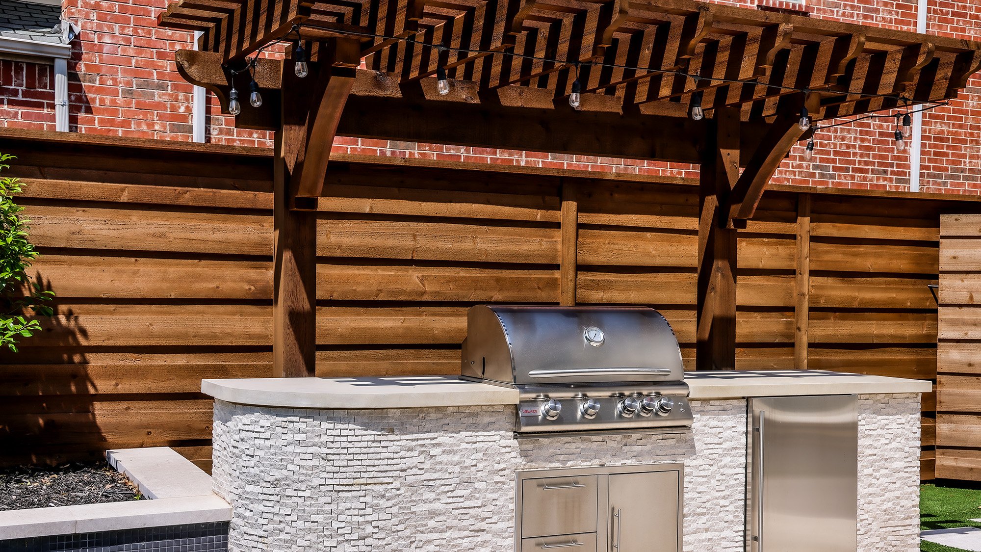 wood fence grilling station pergola frisco