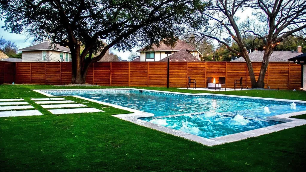 plano pool and fireplace